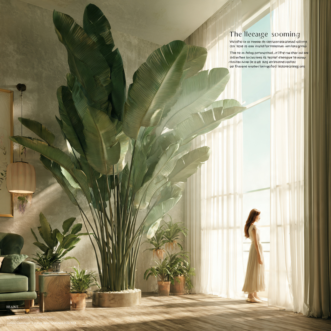 a large bright living room corner featuring a gian