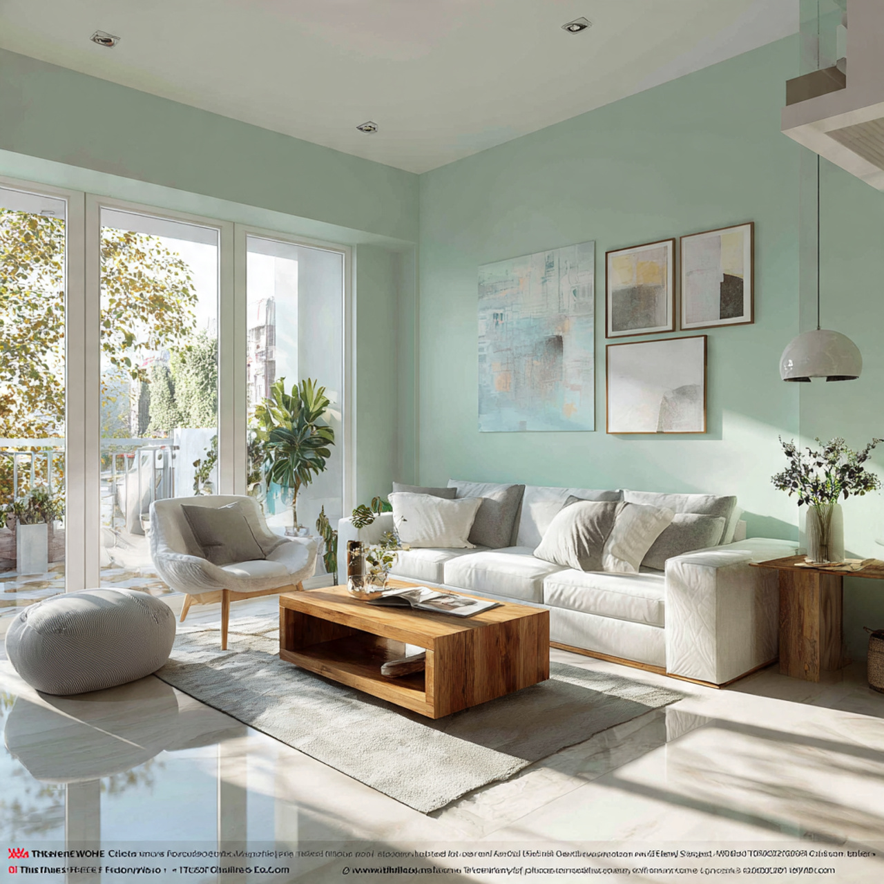 a light and invigorating living room with pale min