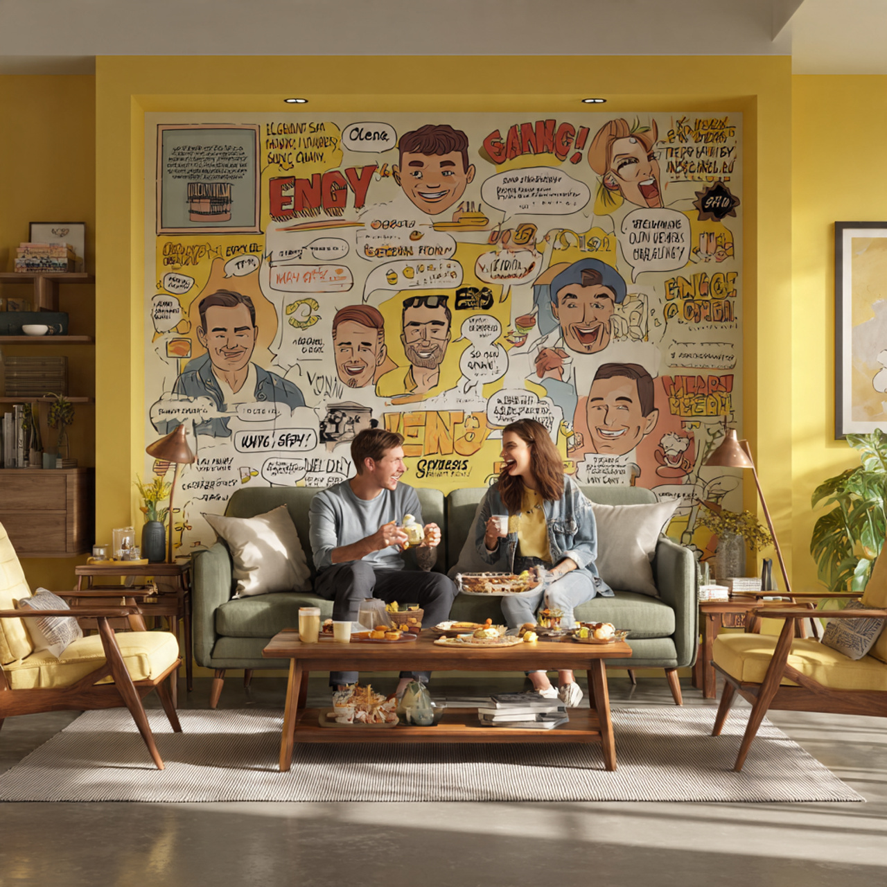 a lively living room with sunny ochre walls mid ce