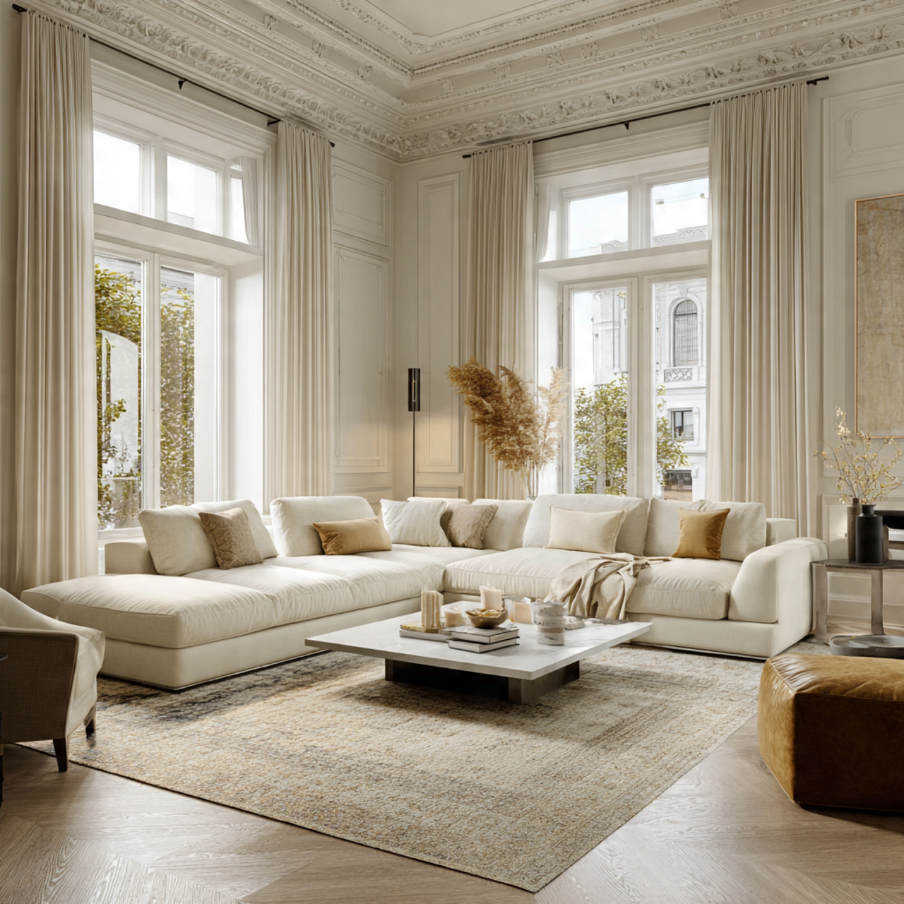 a luxurious elegant living room with a monochromat