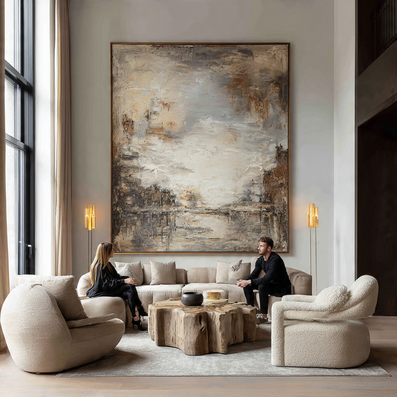 a luxurious living room centered around a large ov