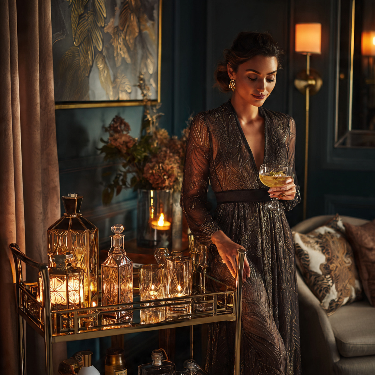 a luxurious living room corner ideas scene with a