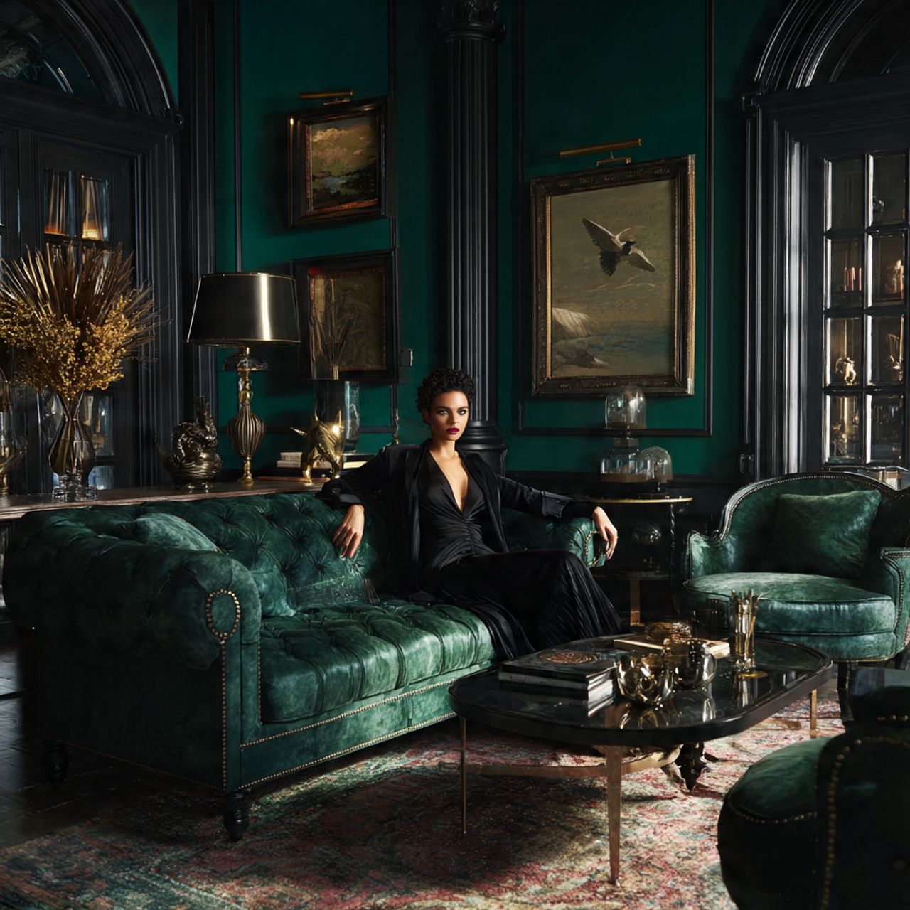 25 Best Living Room Paint Ideas to Refresh Your Space with Stunning Colors 12 a luxurious living room with deep emerald green wa