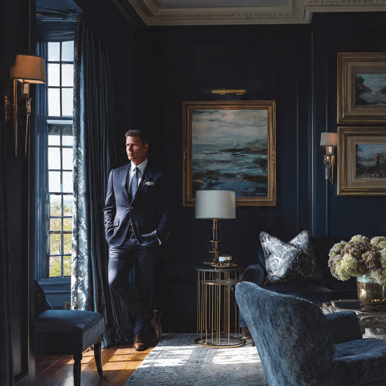25 Best Living Room Paint Ideas to Refresh Your Space with Stunning Colors 4 a luxurious living room with deep navy blue walls