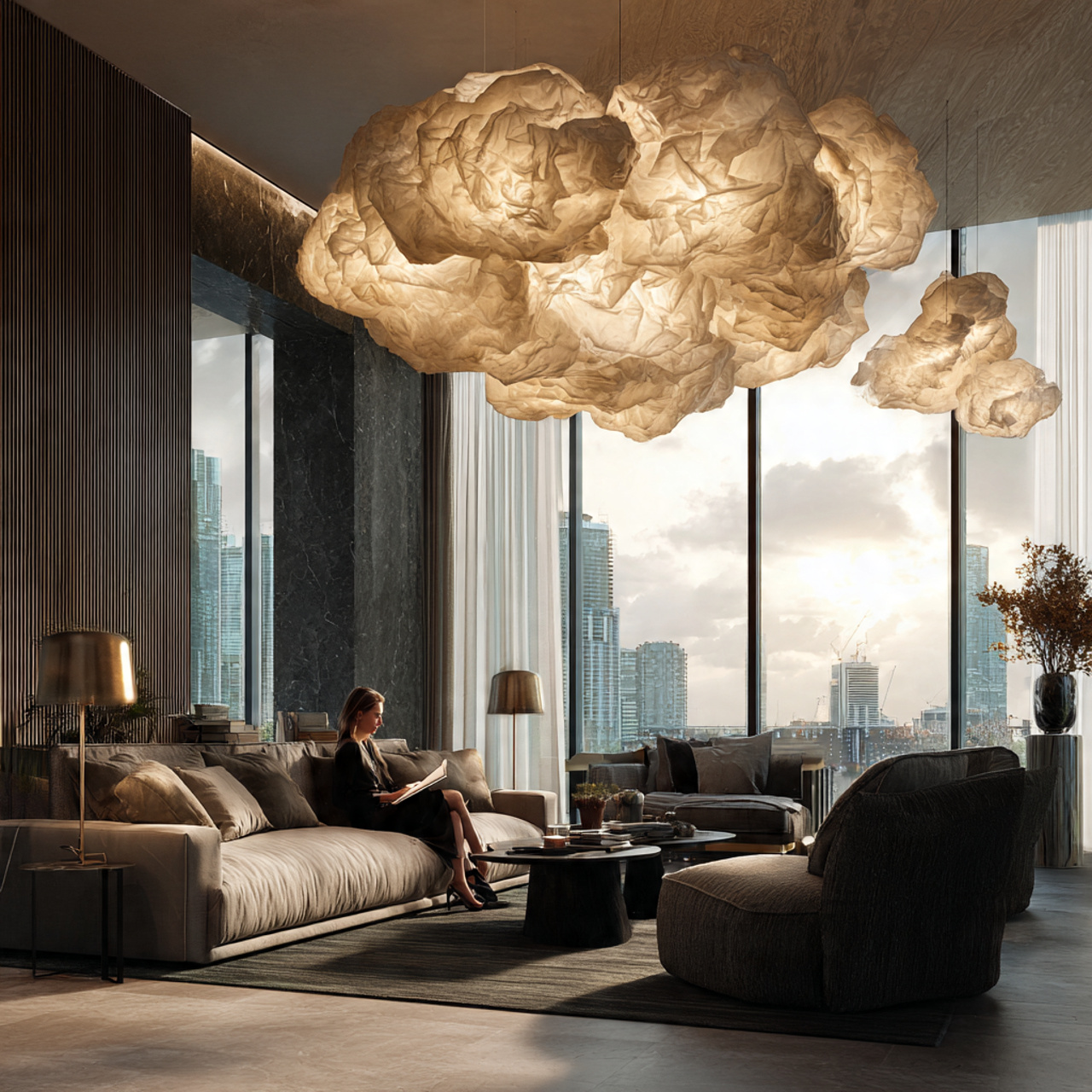 a luxurious modern living room featuring statement