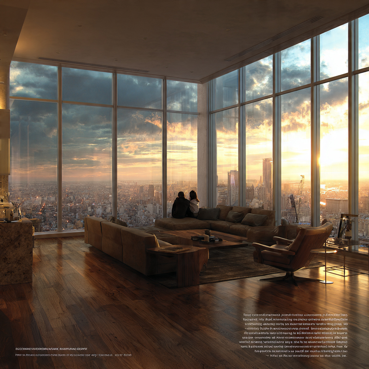 a luxurious penthouse living room with low profile