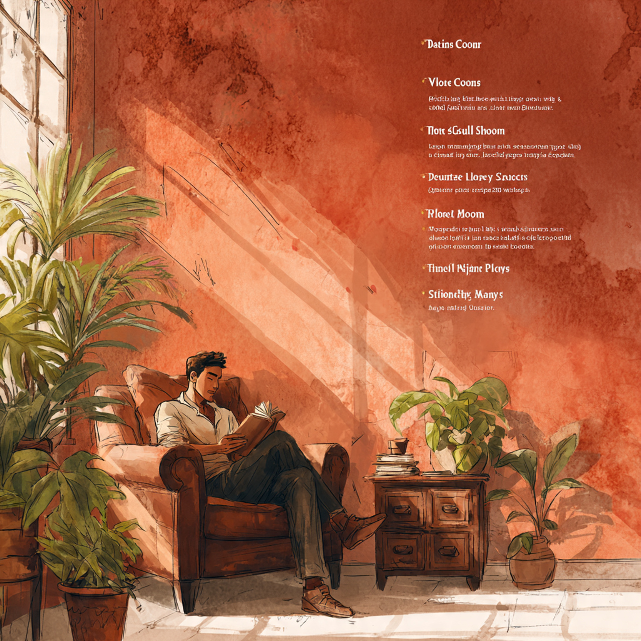 a mediterranean inspired living room with warm ter