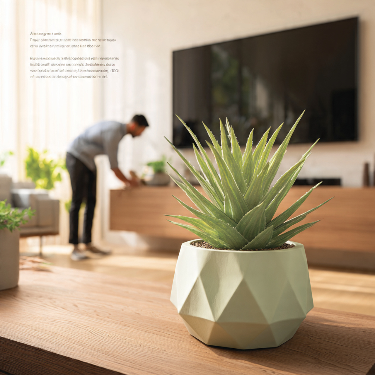 a minimalist modern living room with a geometric p