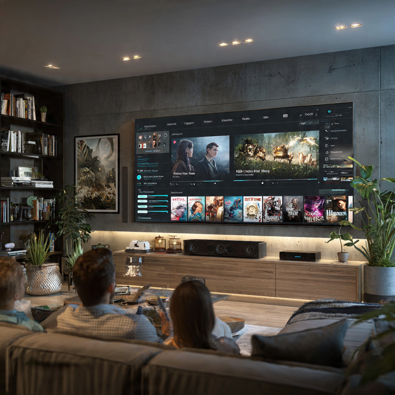 a modern living room designed around a large media