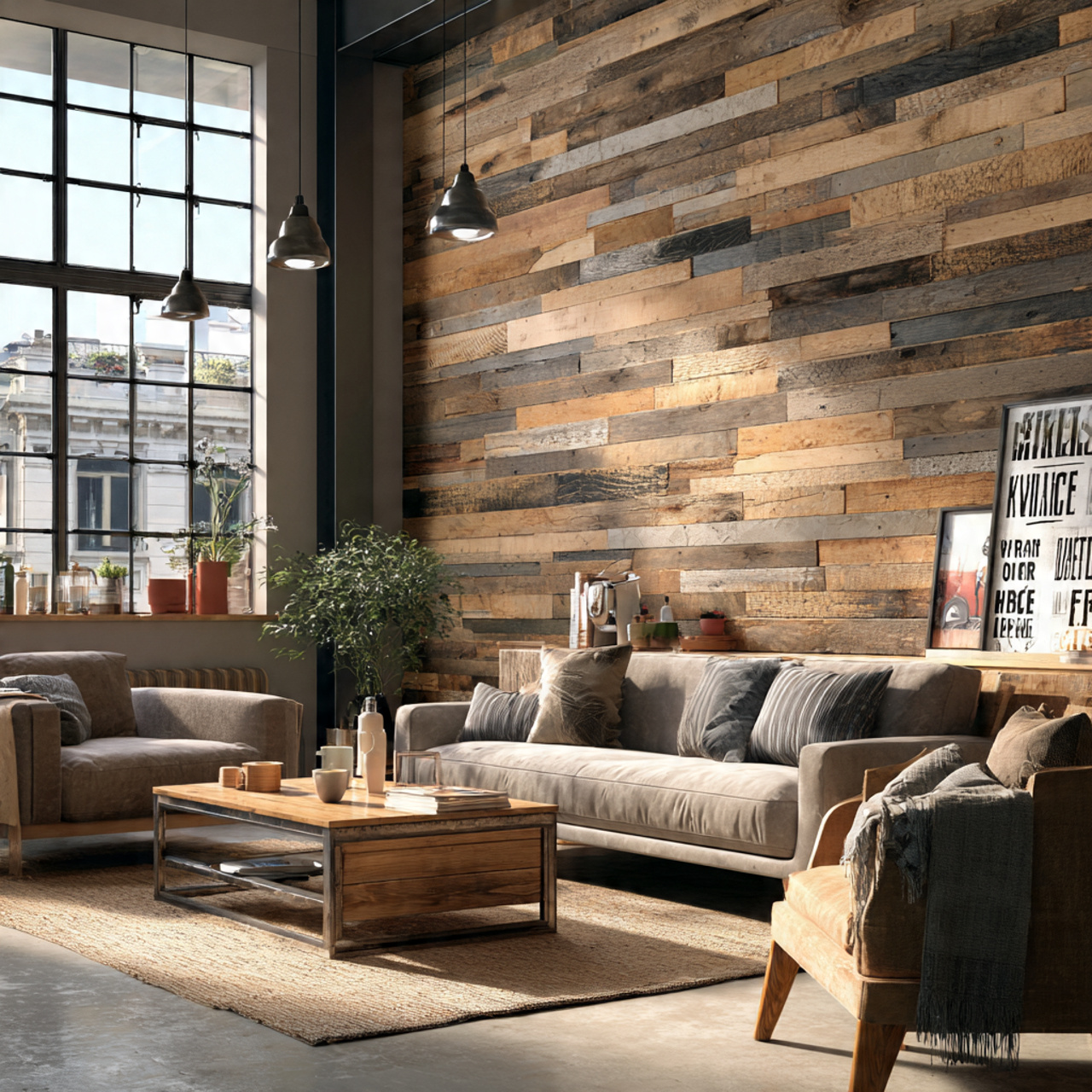 a modern living room featuring a living room accen