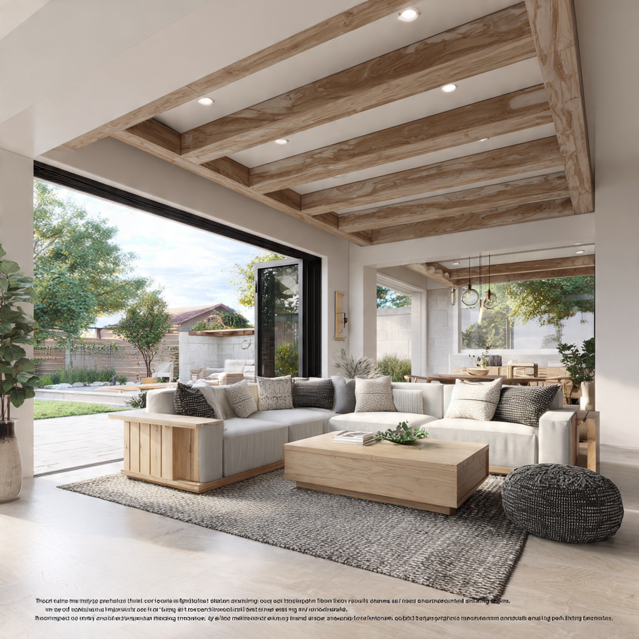 a modern living room seamlessly connected to an ou