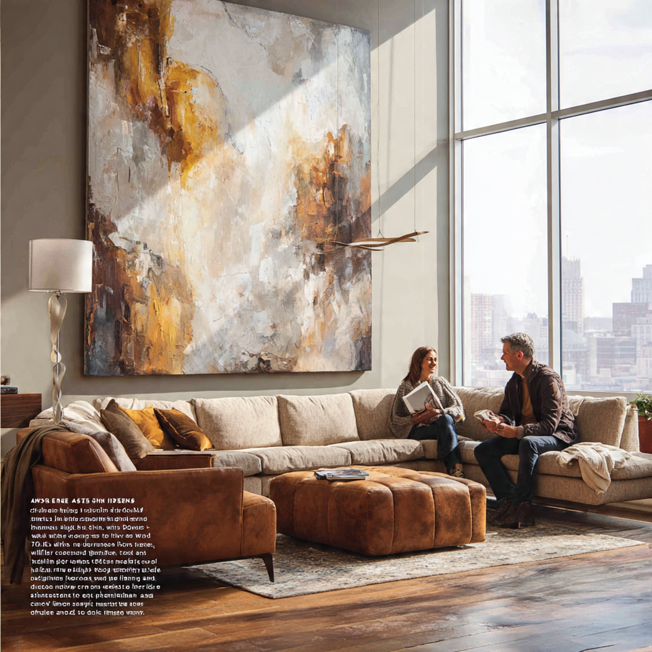 a modern living room showcasing abstract oversized