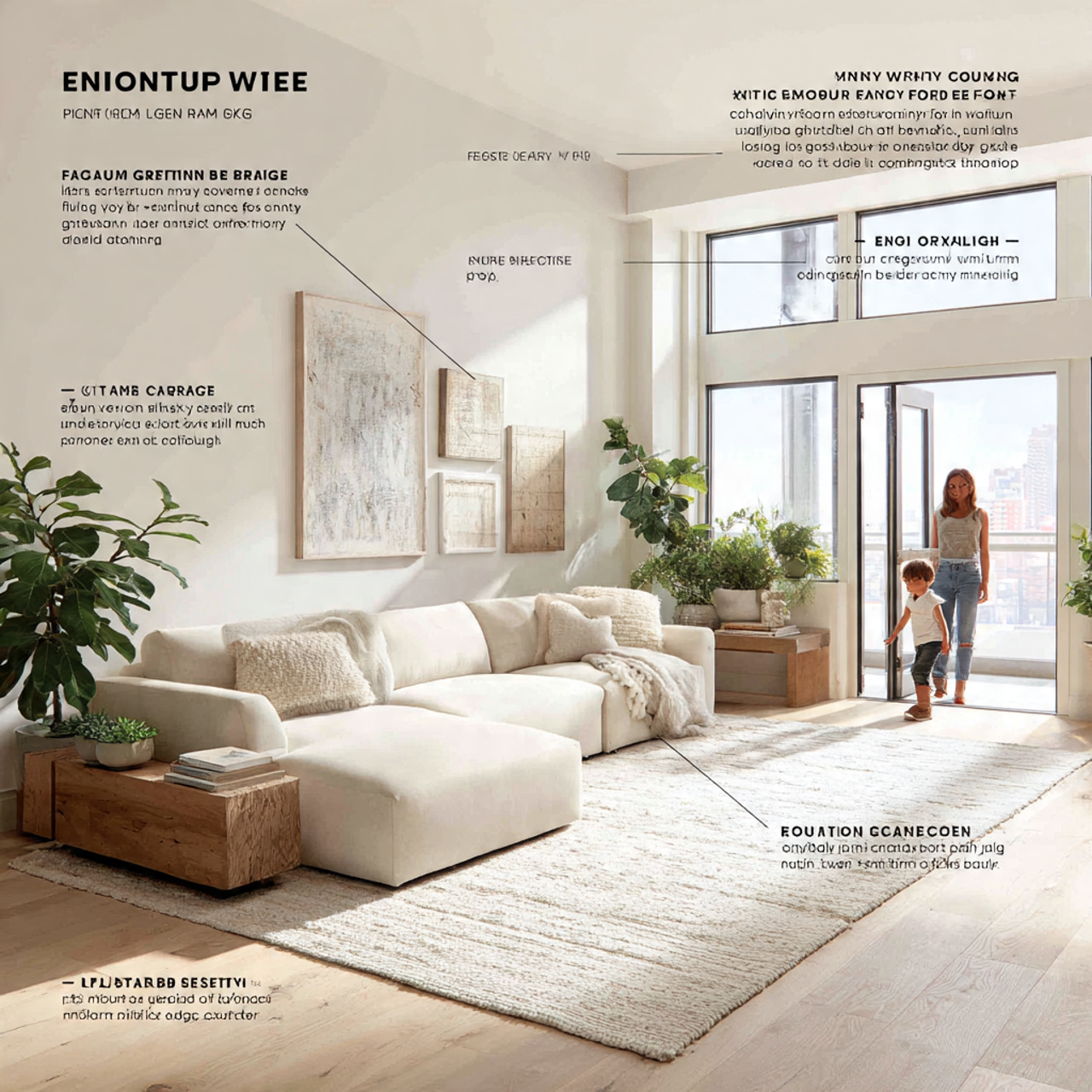 a modern living room where the entryway is clearly