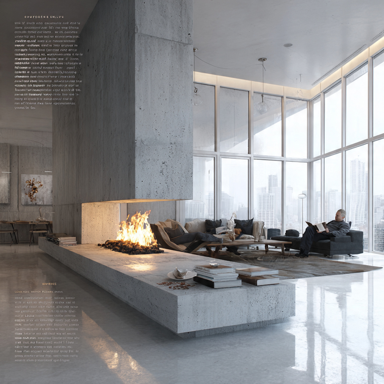 a modern minimalist living room with fireplace ide