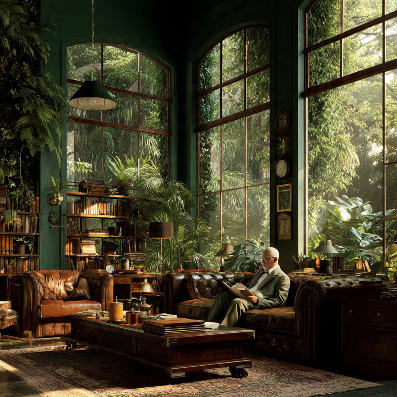 25 Best Living Room Paint Ideas to Refresh Your Space with Stunning Colors 21 a photorealistic living room painted in deep fores