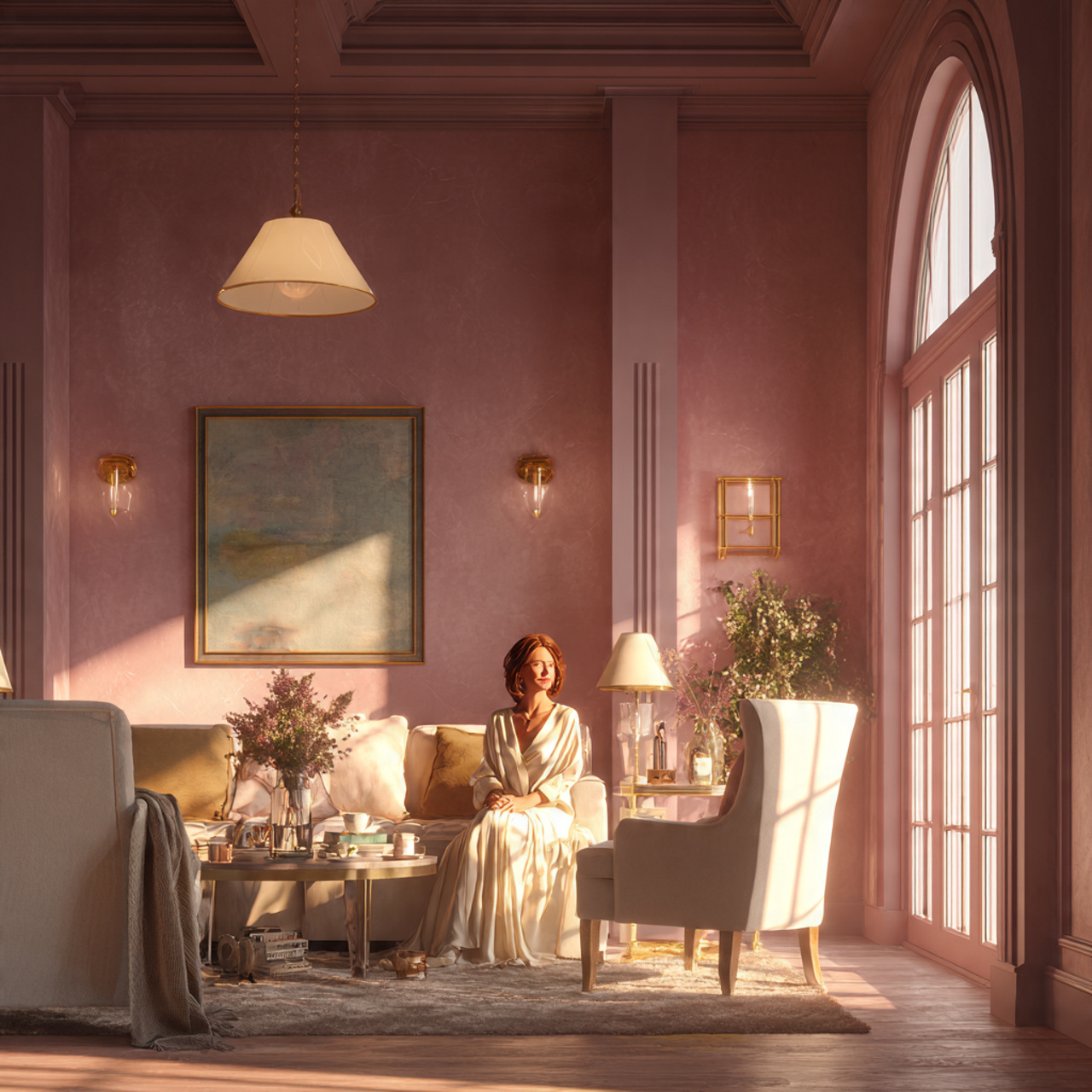 25 Best Living Room Paint Ideas to Refresh Your Space with Stunning Colors 6 a photorealistic living room with dusty rose paint