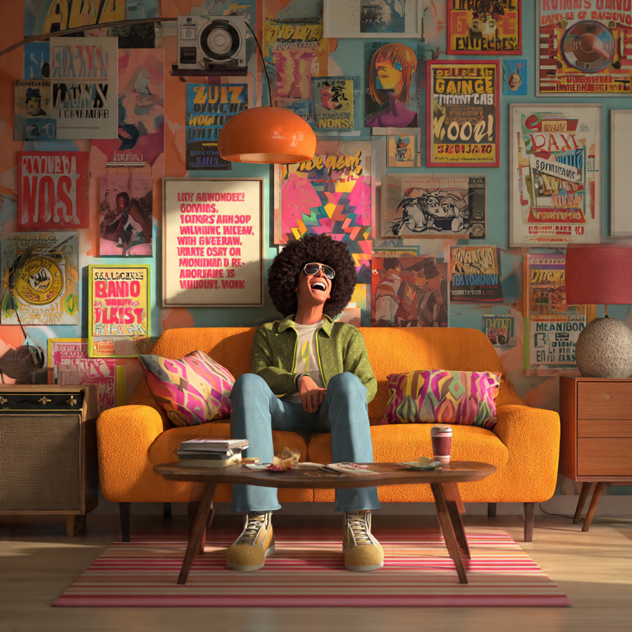 a retro pop culture living room style ideas with v