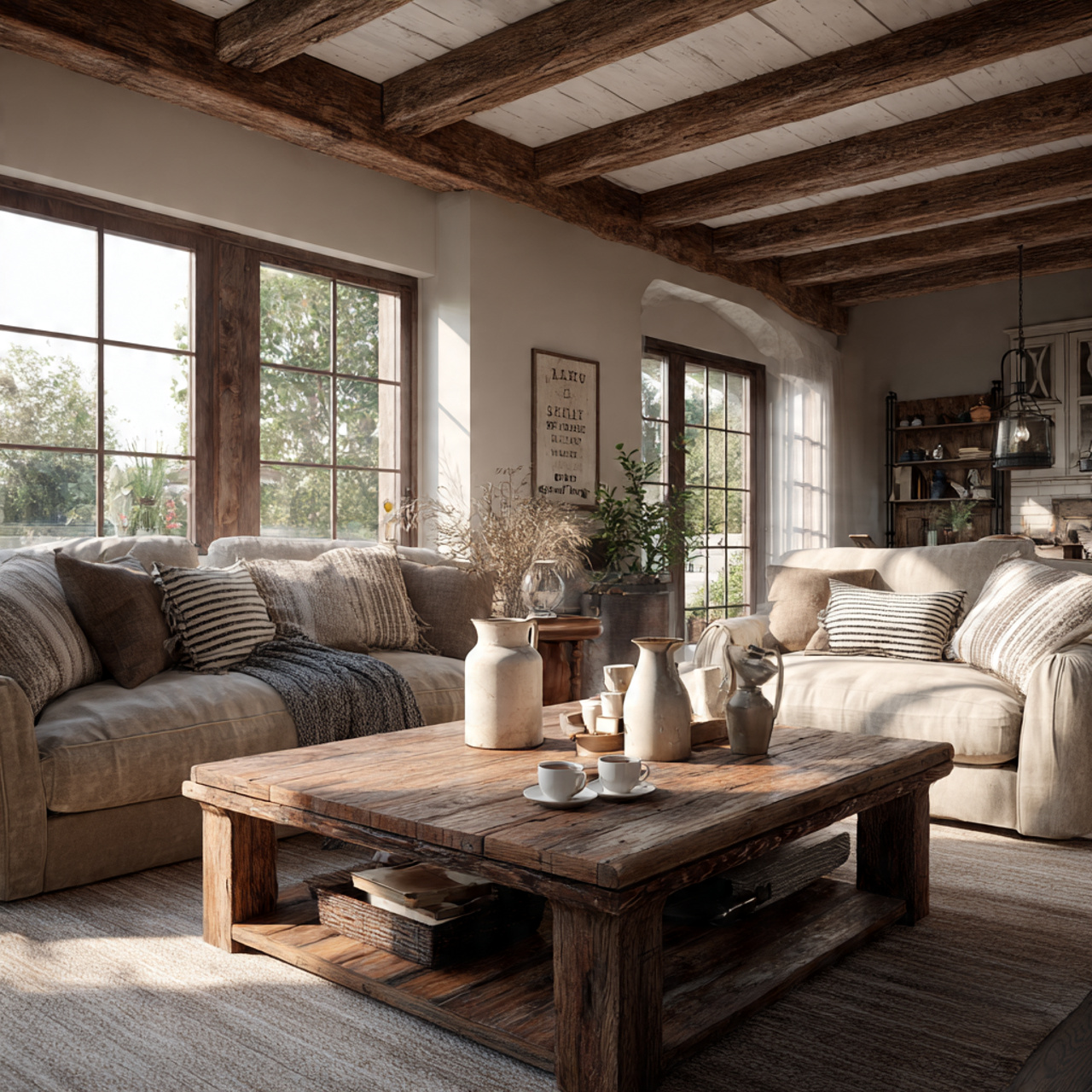 a rustic farmhouse living room with shiplap walls