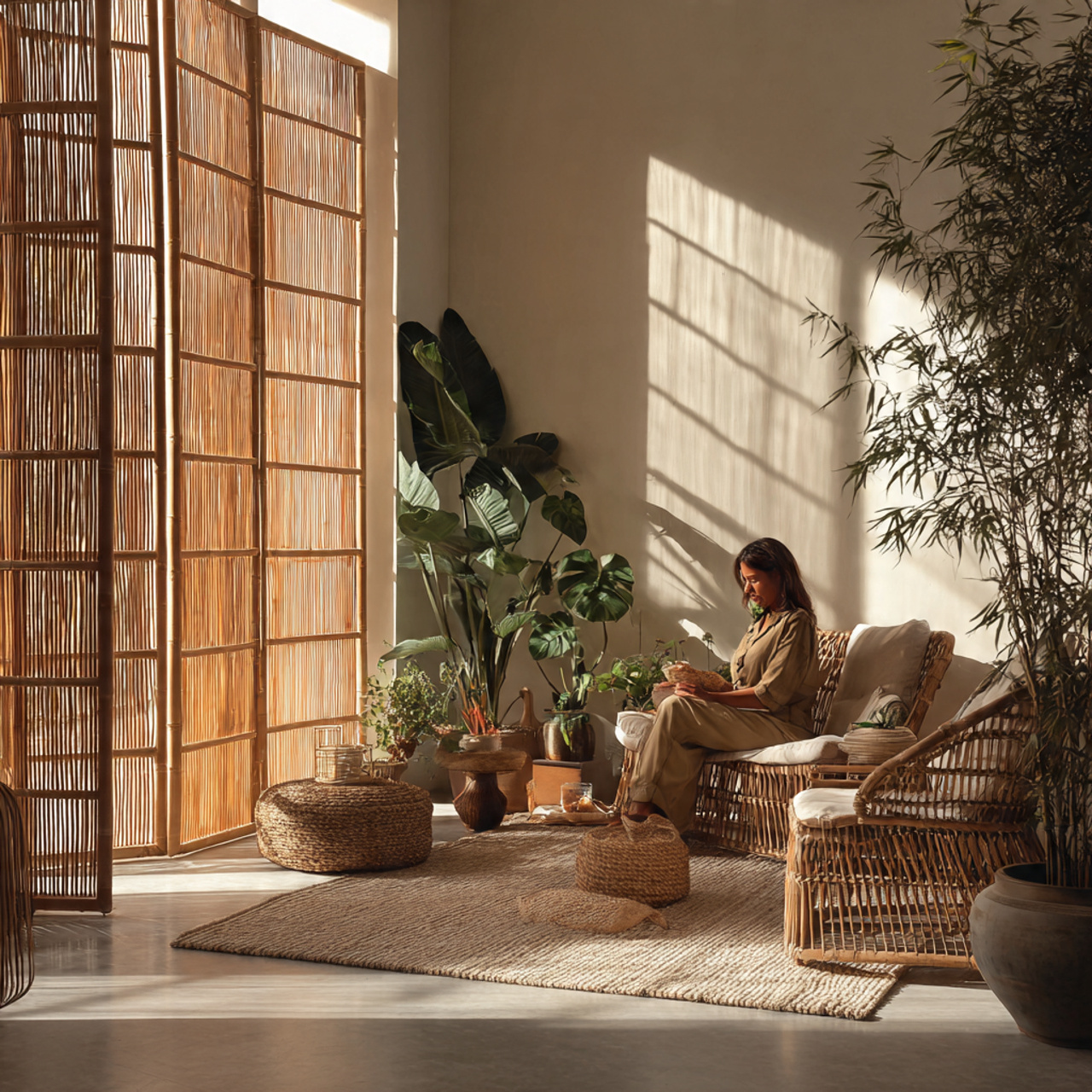 a serene tropical style living room featuring livi