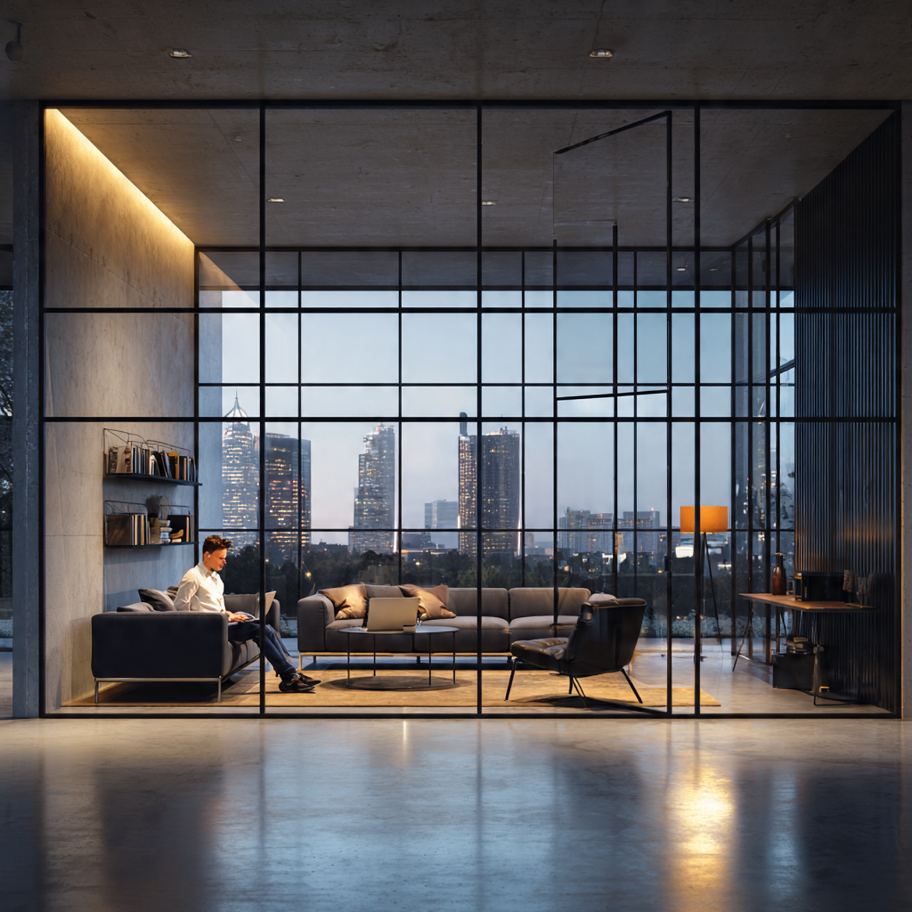 a sleek contemporary living room showing living ro