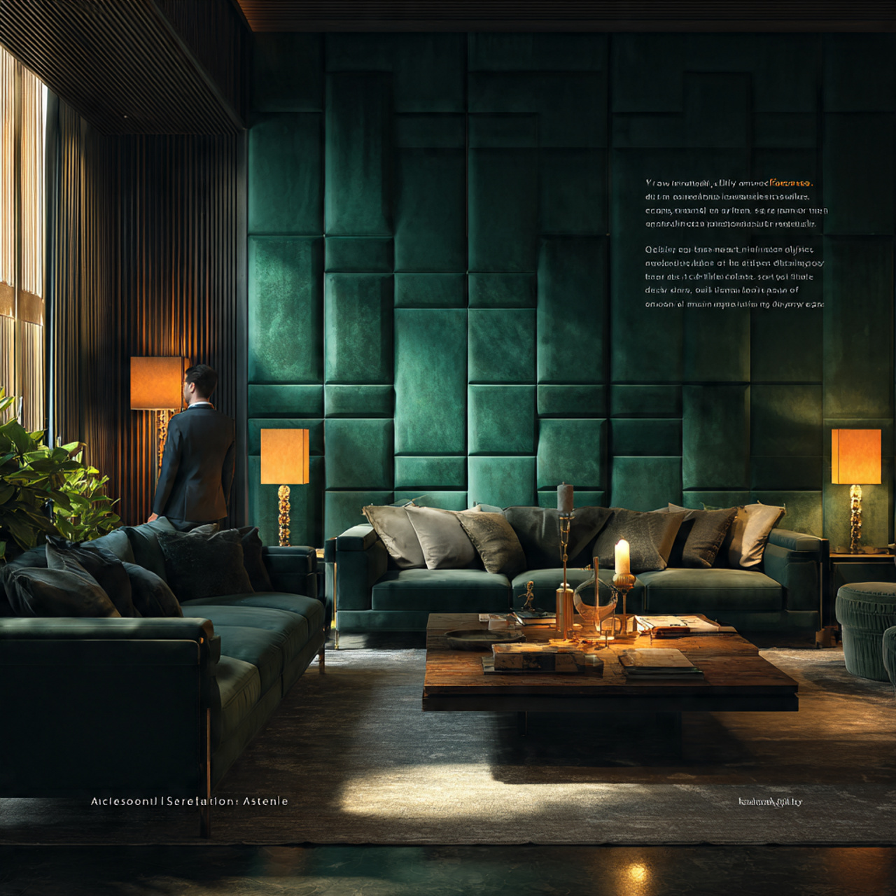 a sophisticated living room with a living room acc