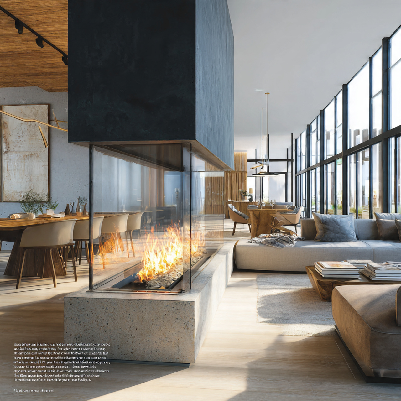 a spacious modern living room with fireplace ideas