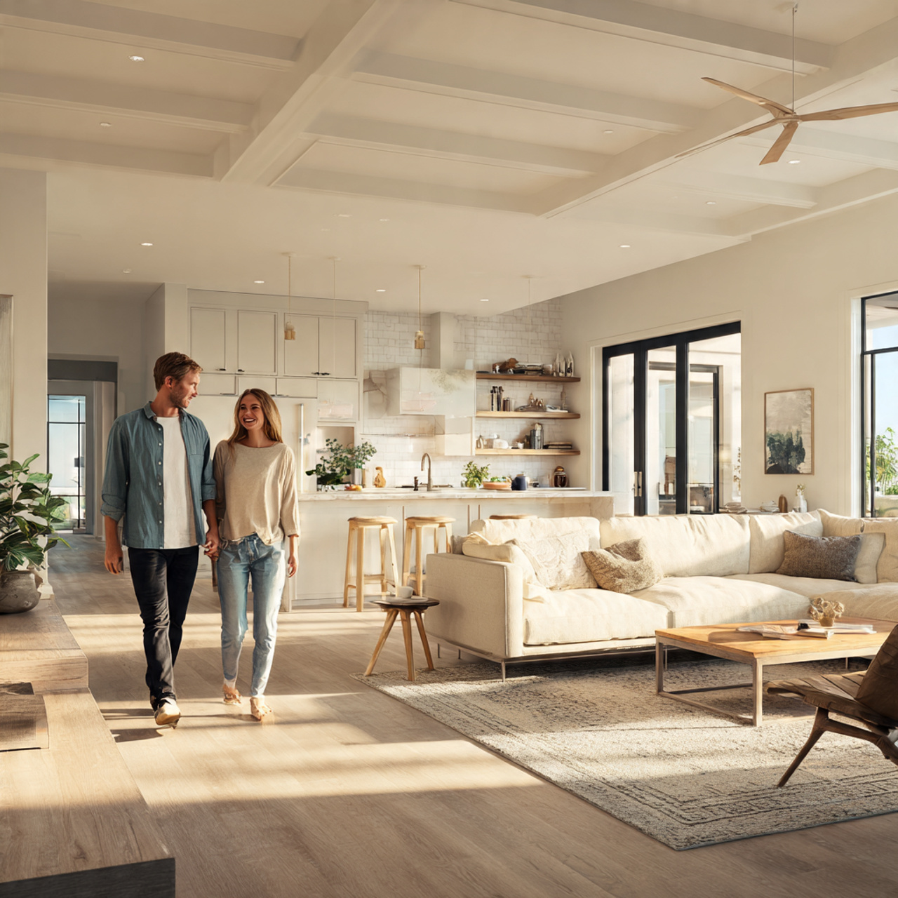 a spacious open concept living room seamlessly con