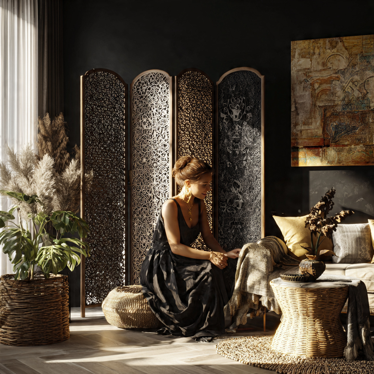 a stylish living room corner ideas setup featuring