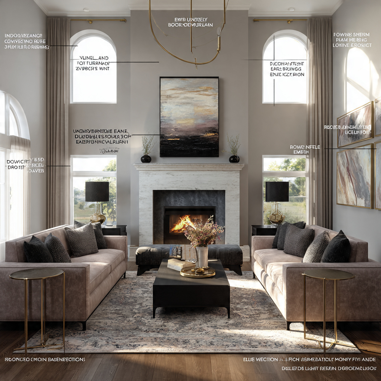 a stylish living room with a symmetric layout cent
