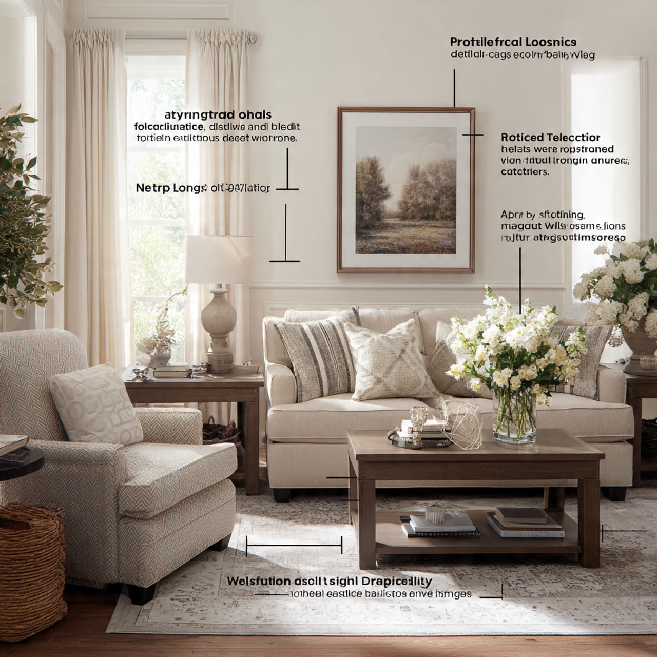 a transitional living room blending classic and mo