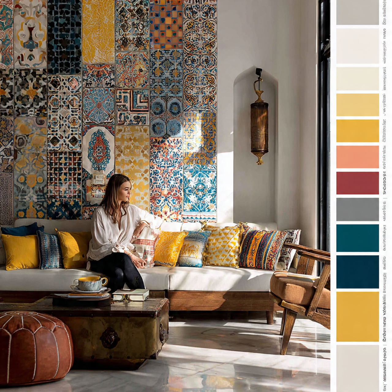 a vibrant eclectic living room displaying a living