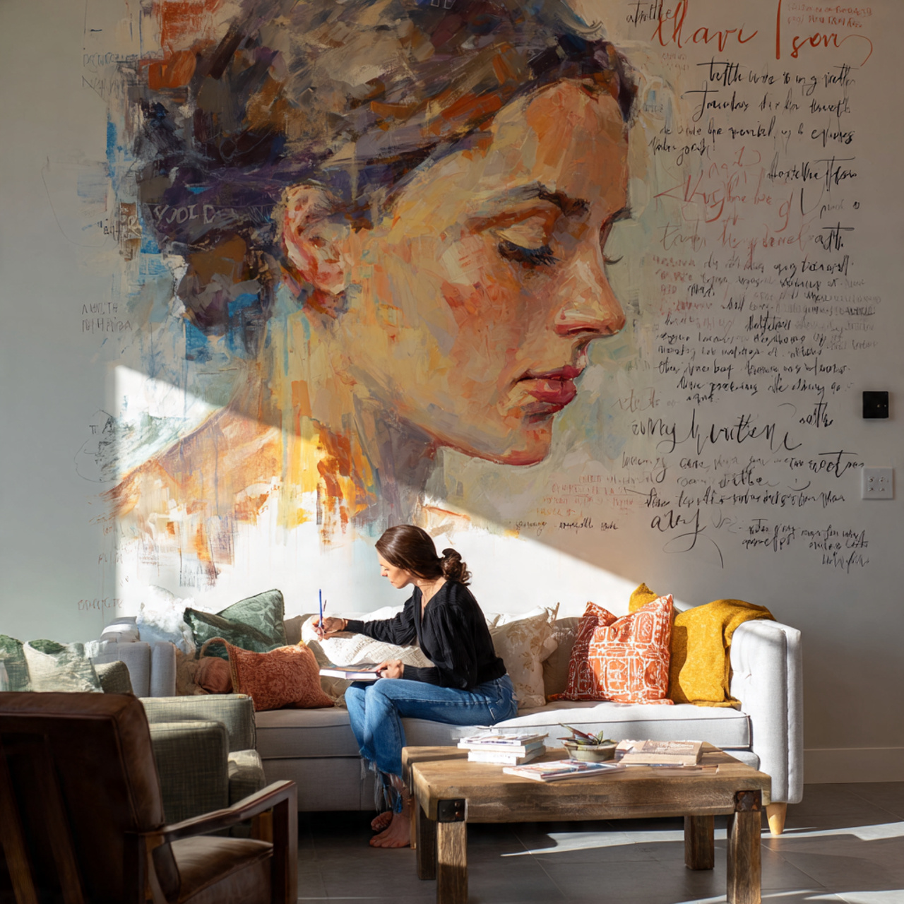 a vibrant living room displaying living room wall