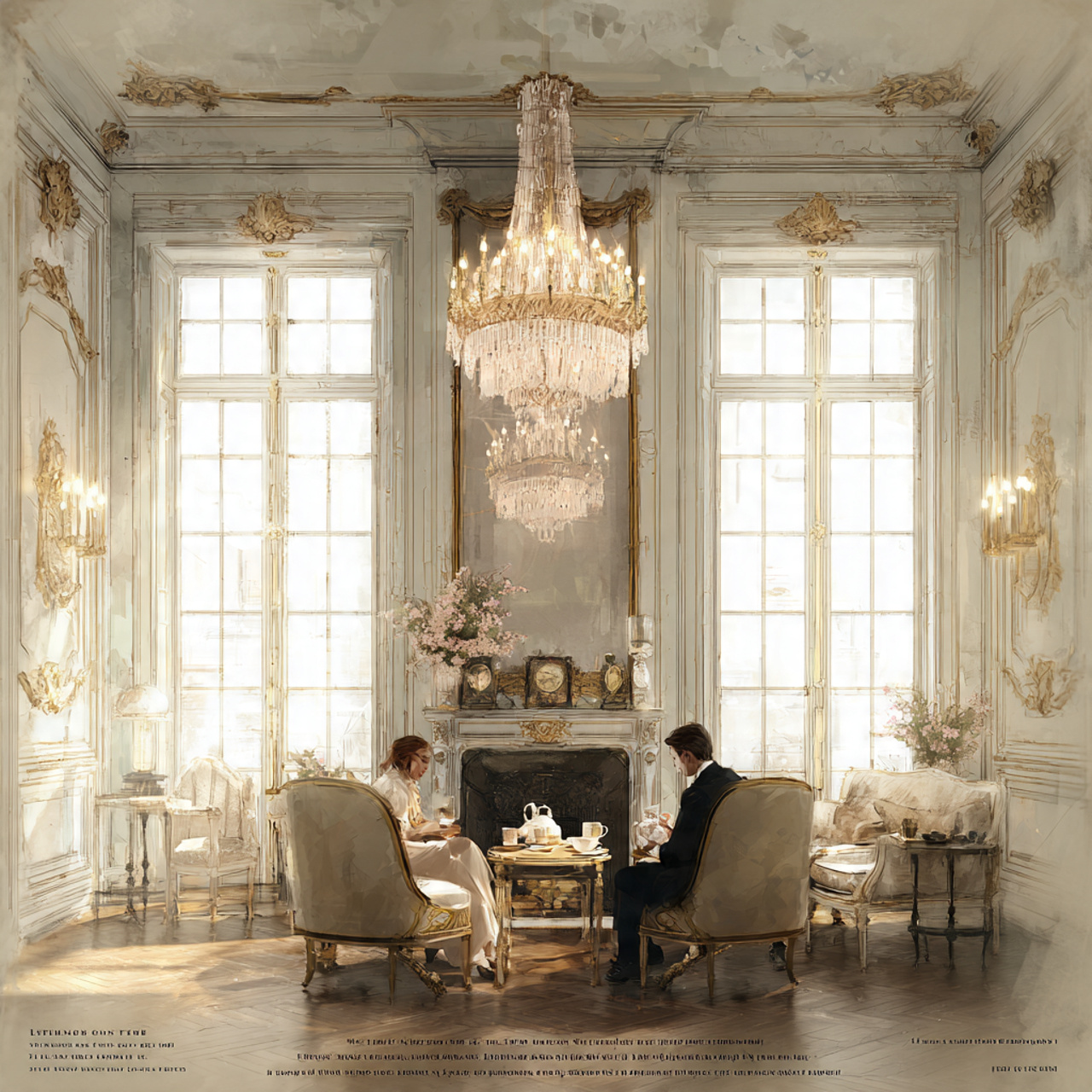 a vintage parisian living room with tall windows c