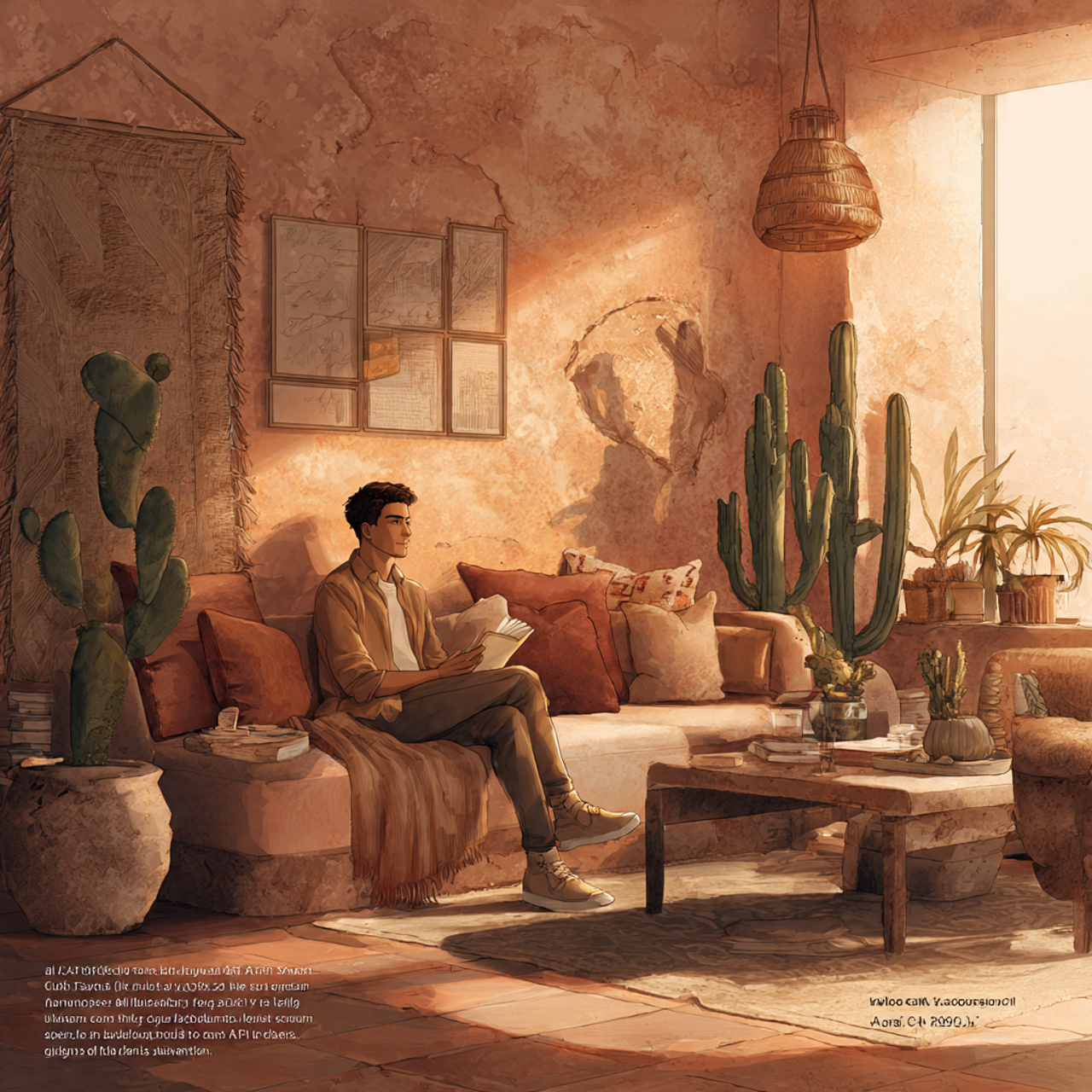 a warm desert inspired living room with scorched e