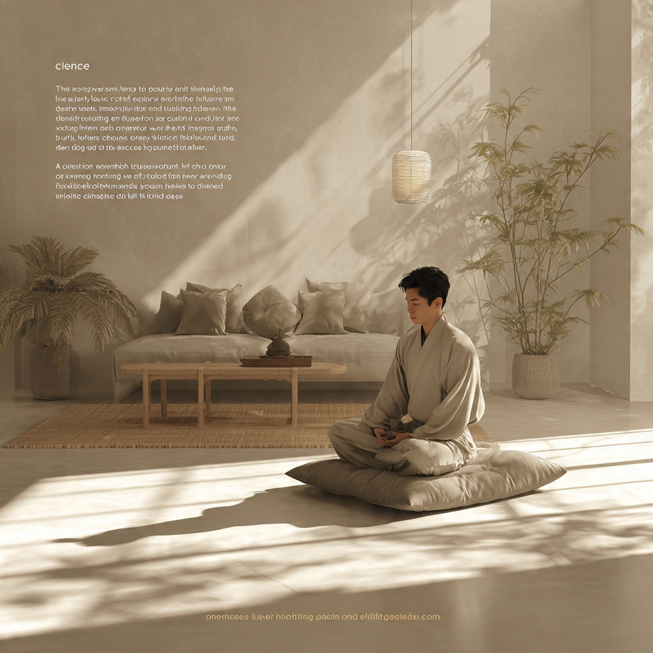 a zen inspired living room with a monochromatic pa