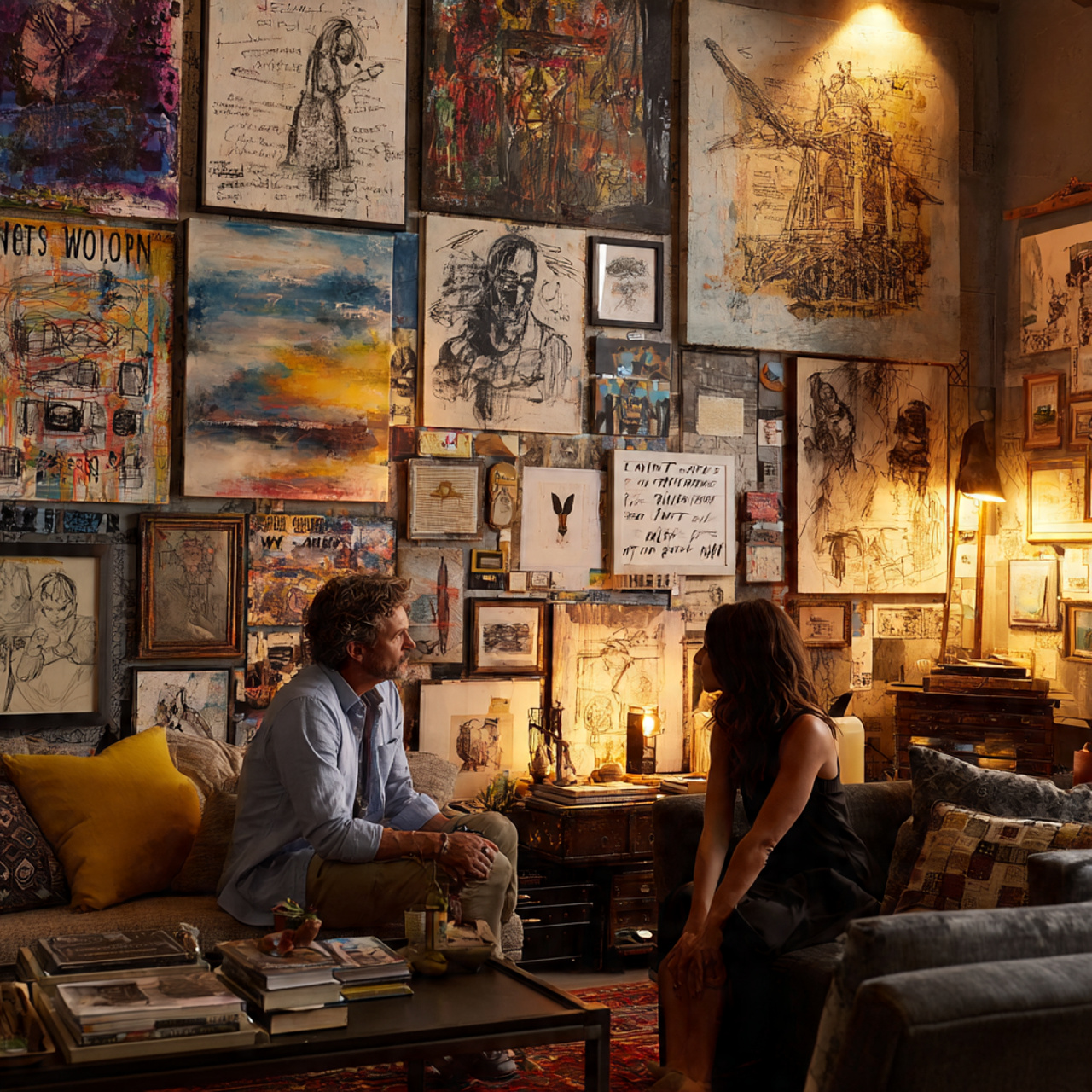 an eclectic living room featuring living room wall