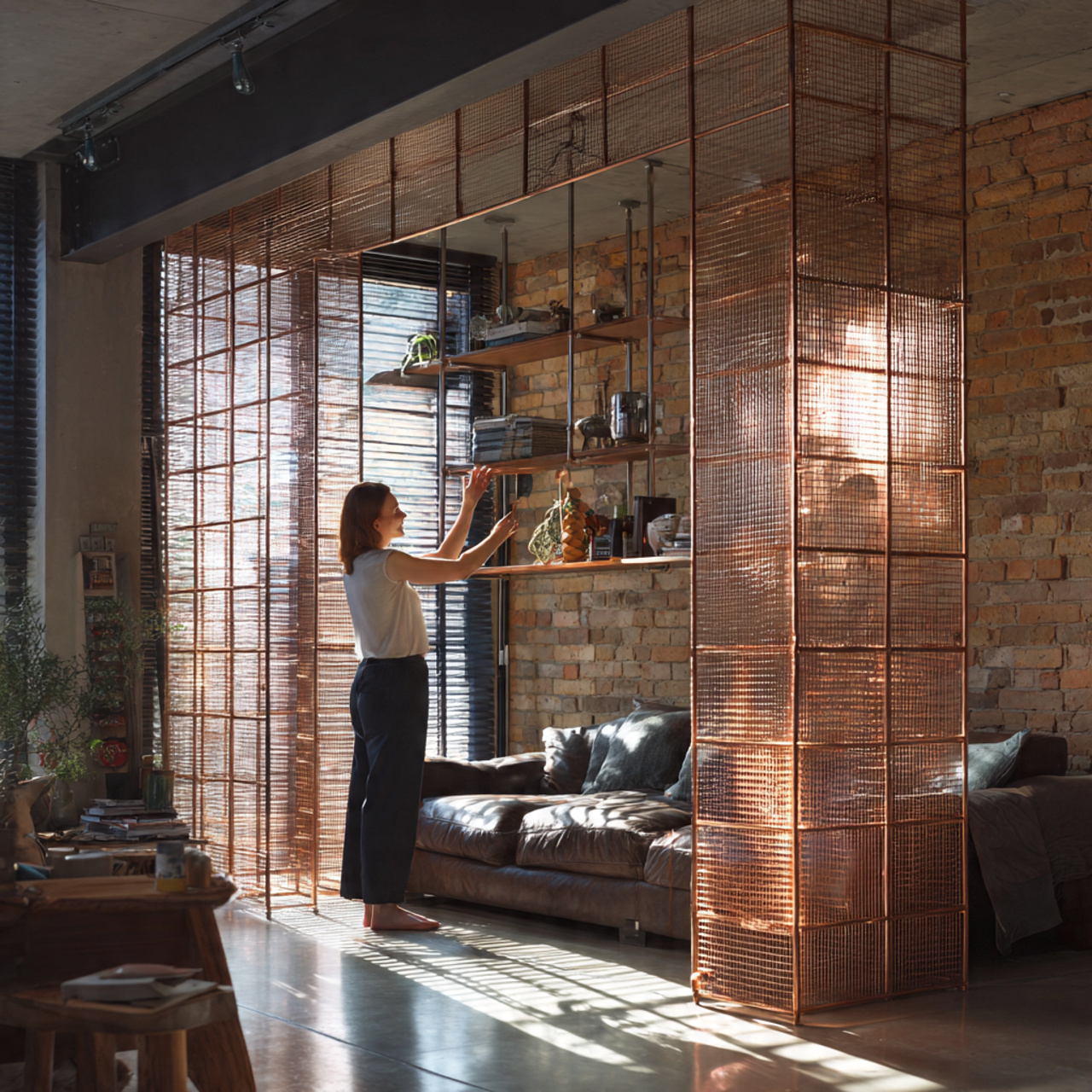 an industrial style living room featuring living r