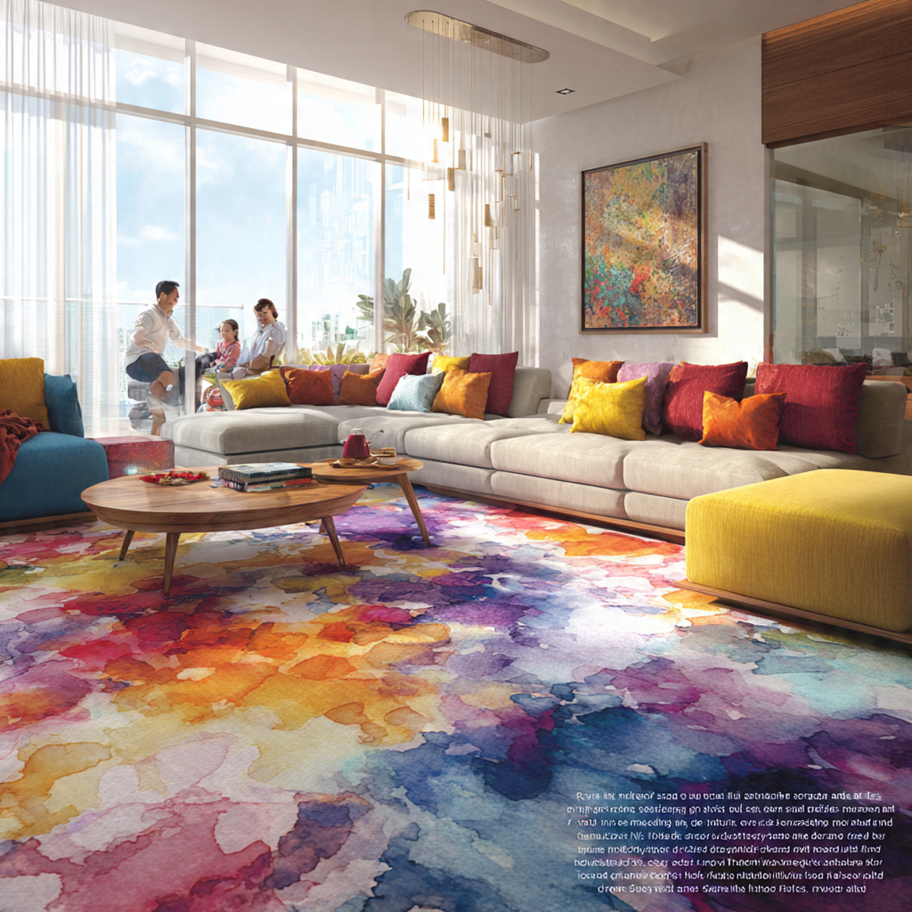 artistic living room featuring abstract watercolor