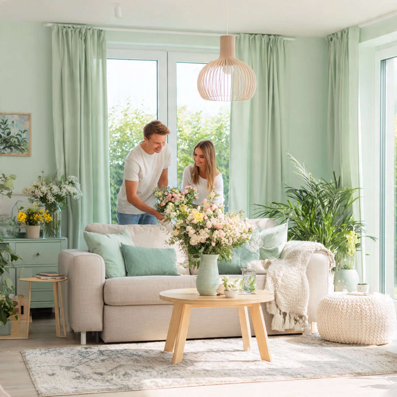 bright and cheerful living room green ideas with a