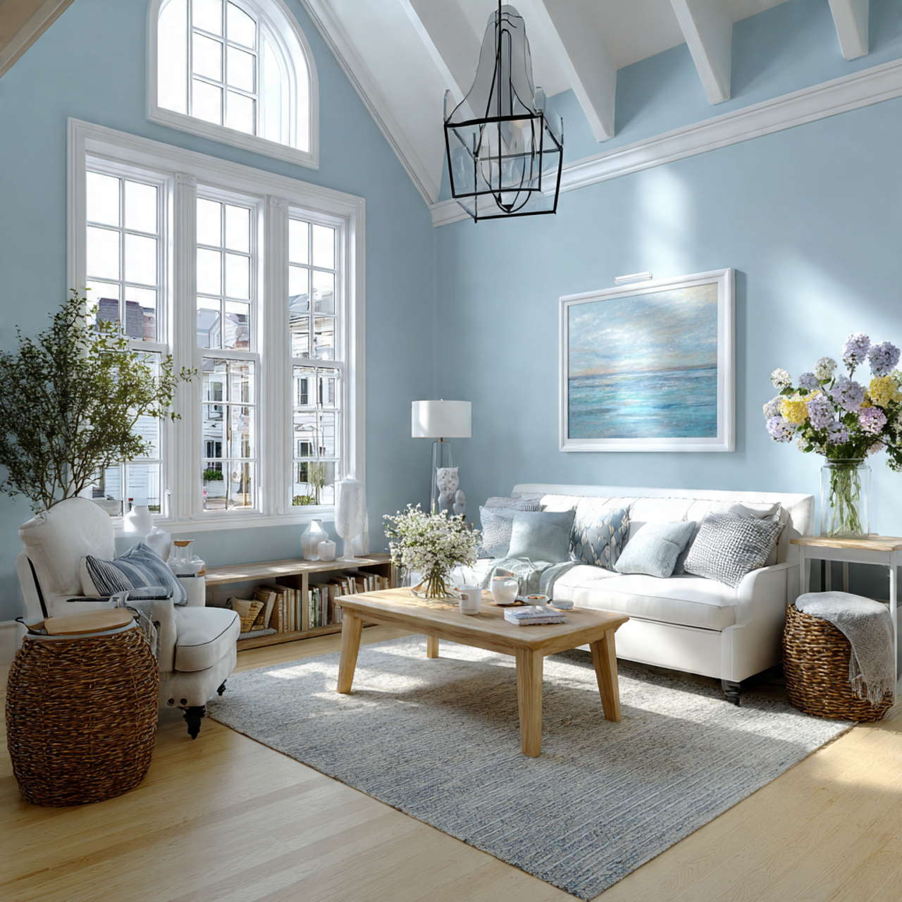 25 Modern Living Room Paint Color Ideas That Wow Every Guest 12 bright living room painted in crisp sky blue airy
