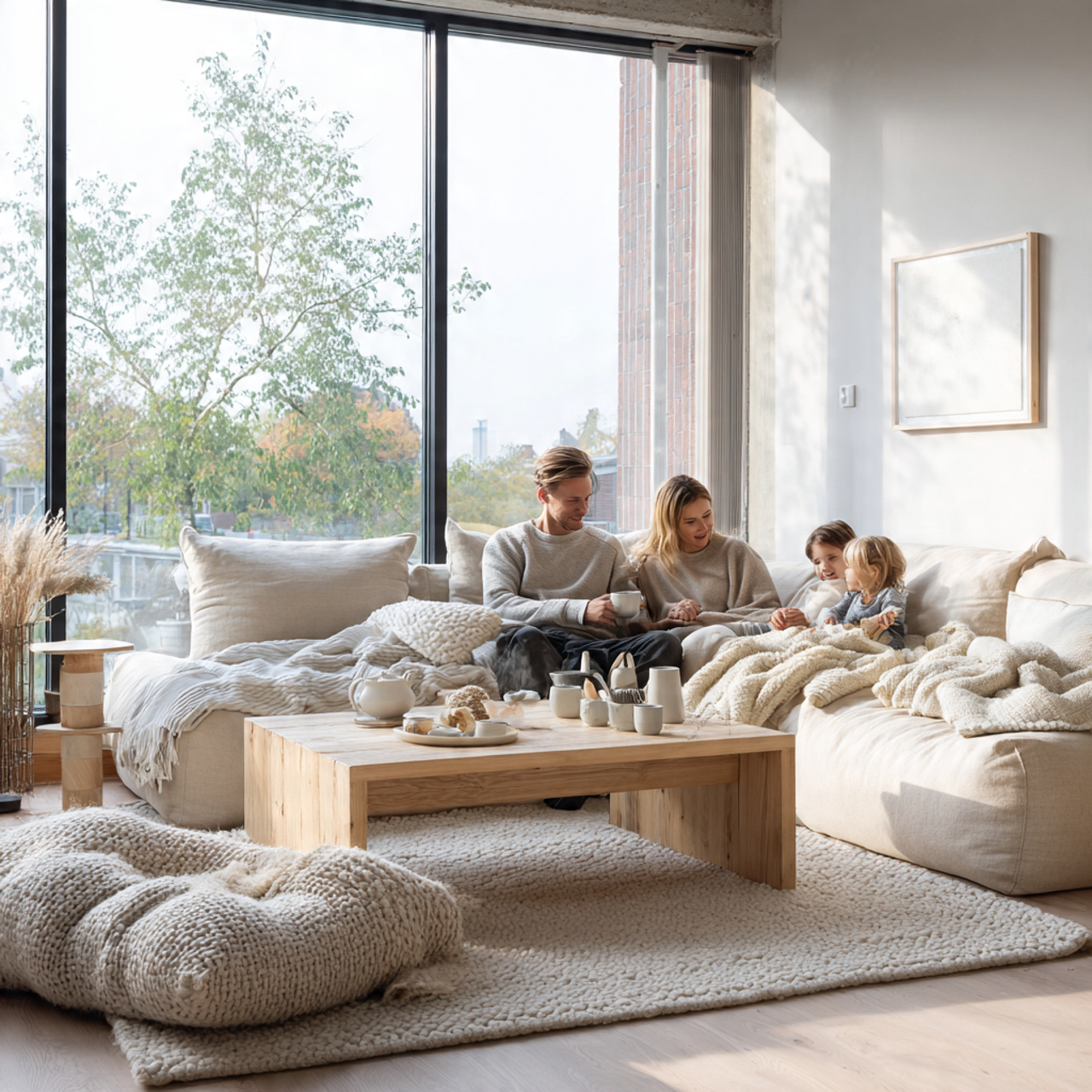 bright scandinavian style living room with light w