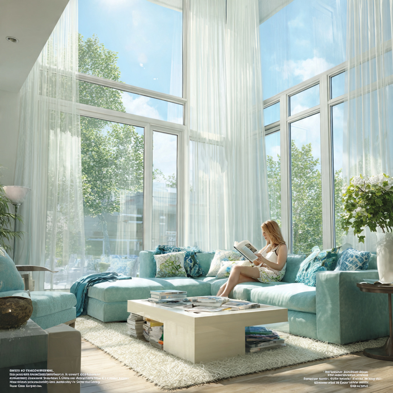 bright solarium style living room with floor to ce