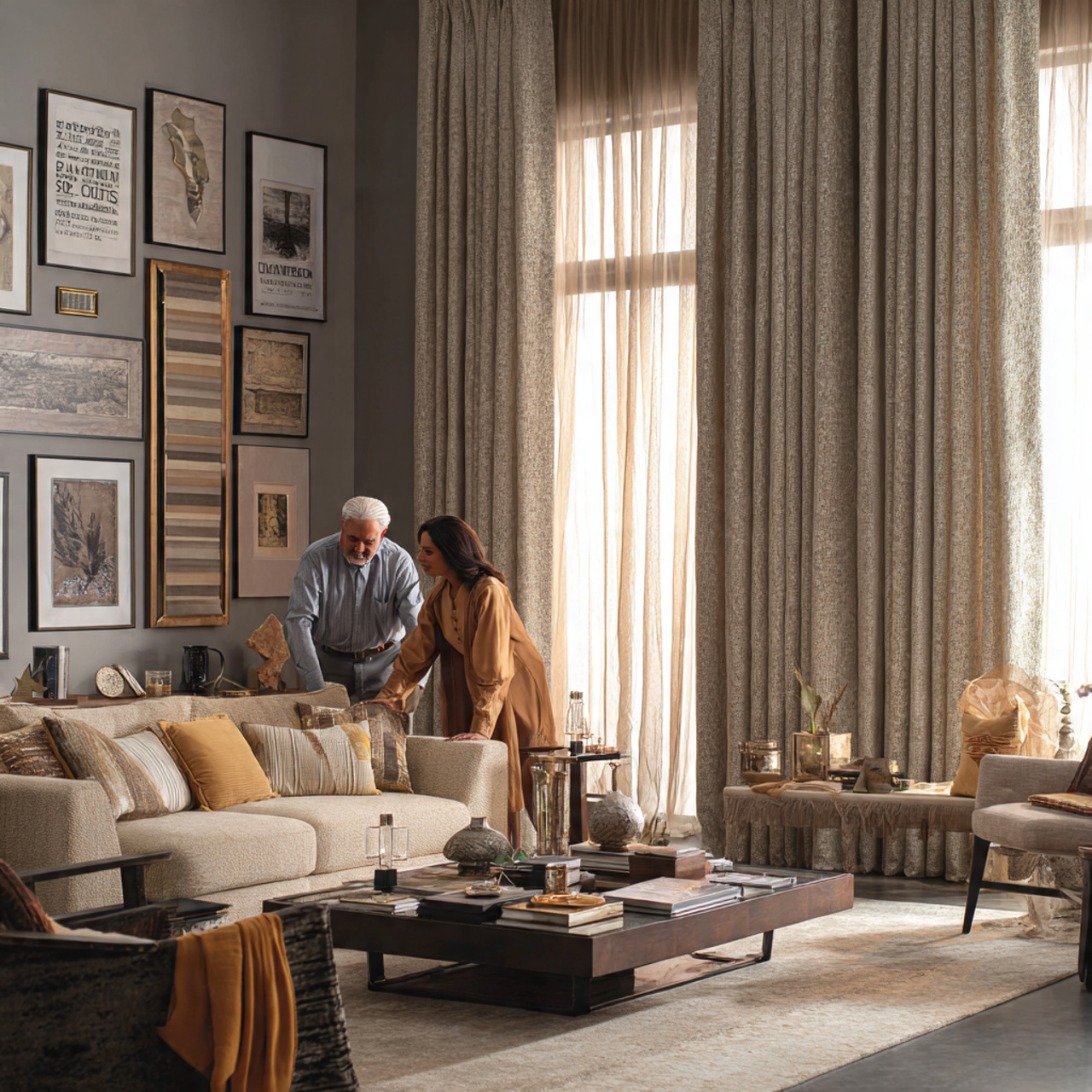 chic living room with layered texture contrast cur