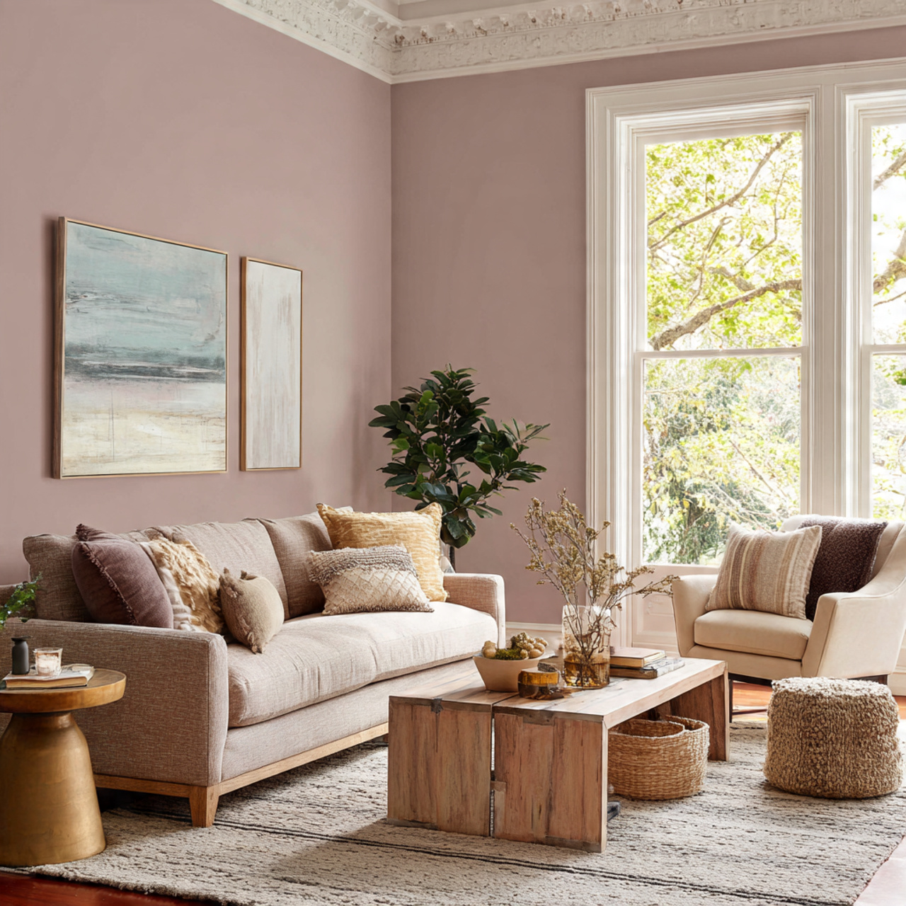 25 Modern Living Room Paint Color Ideas That Wow Every Guest 7 chic living room with muted dusty rose walls soft