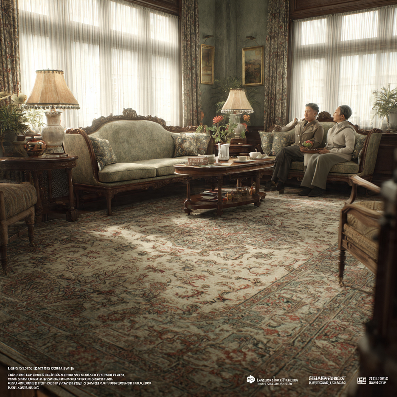 classic living room with faded oriental style carp