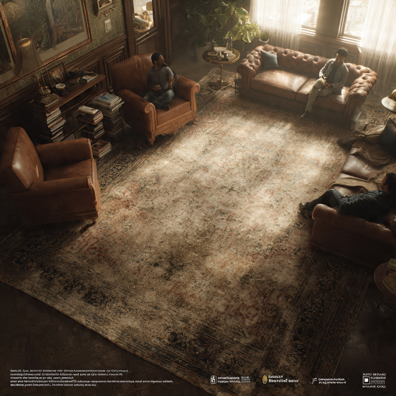 classic living room with vintage distressed carpet