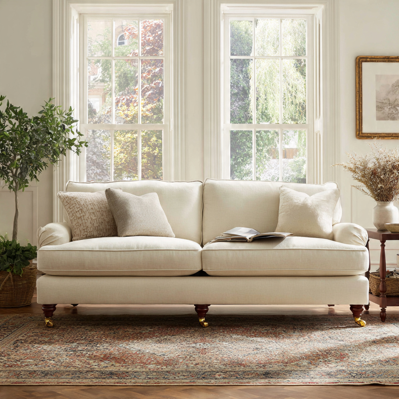 classic transitional living room featuring an engl