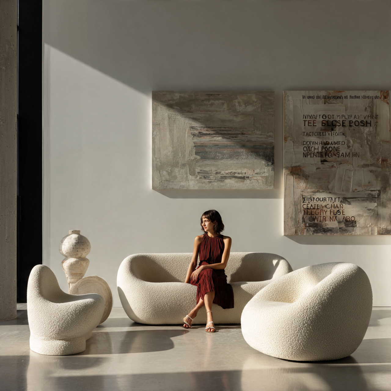 contemporary living room featuring sculptural furn