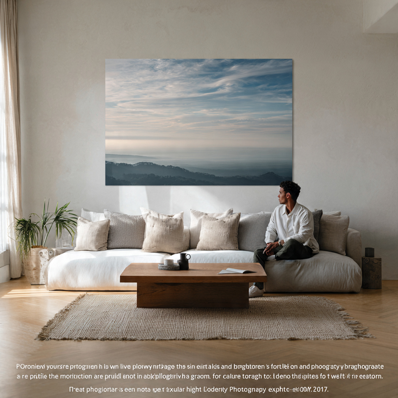 contemporary living room with a large oversized ph