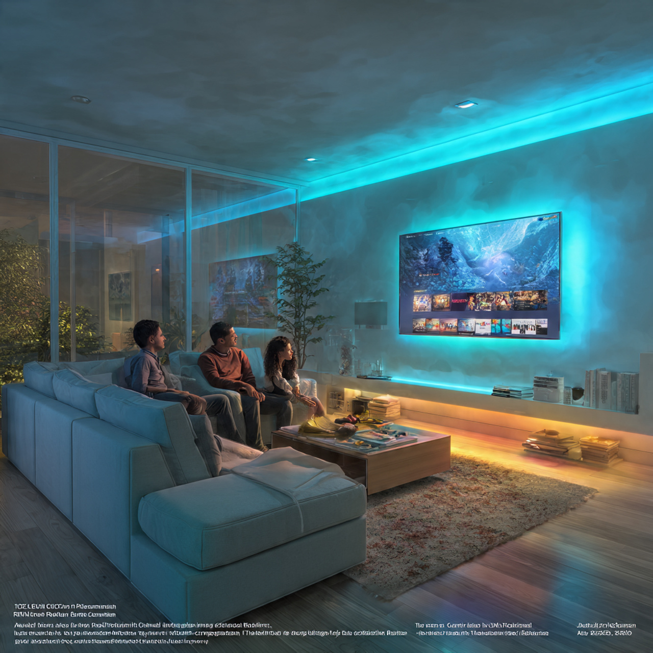 contemporary living room with backlit led panels b